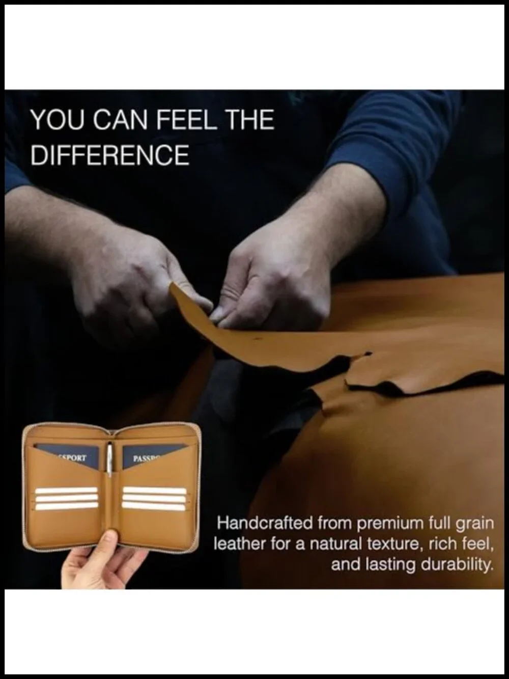 Full Grain Leather Passport Holder for 2 - RFID Travel Wallet Organizer with